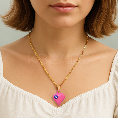 5Pcs 5 Colors Alloy Heart with Evil Eye Pendant Necklace for Women NJEW-HY0001-24-1