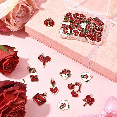 36Pcs 9 Styles Valentine's Day Theme Alloy Enamel Pendants ENAM-FS0002-48-RS-1