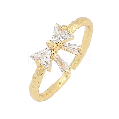 Rack Plating Brass Micro Pave Clear Cubic Zirconia Cuff Rings for Women RJEW-M028-55G-1