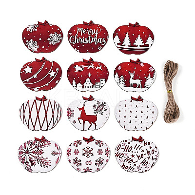 12Pcs UV Single Face Printed Wood Pendant Decorations WOOD-N020-44-1