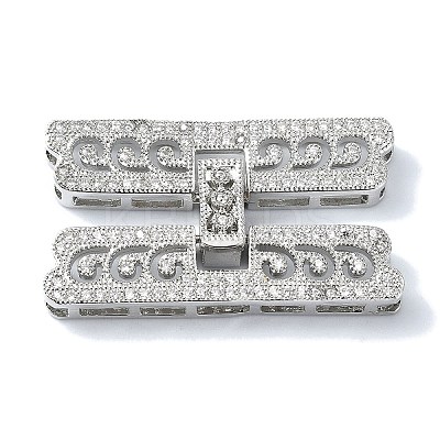 Rack Plating Brass Micro Pave Clear Cubic Zirconia Fold Over Clasps KK-M282-19P-1