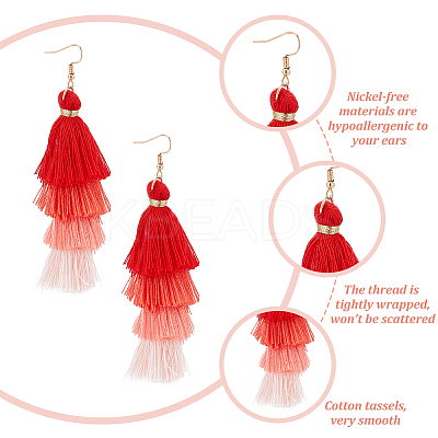 10 Pairs 10 Colors Multi-layer Cotton Tassel Dangle Earrings EJEW-AN0001-67-1