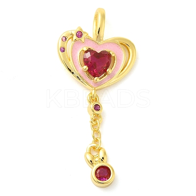 Heart Real 18K Gold Plated Rack Plating Brass Micro Pave Cubic Zirconia Pendants KK-S396-09C-1