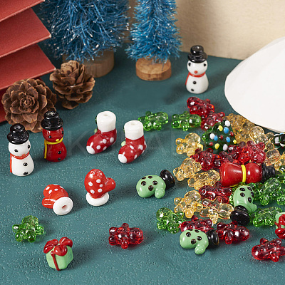 44pcs 10 style Christmas Handmade Lampwork Beads LAMP-TA0001-16-1