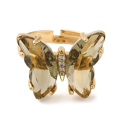 Adjustable Brass Glass Finger Rings RJEW-P148-A01-08-1