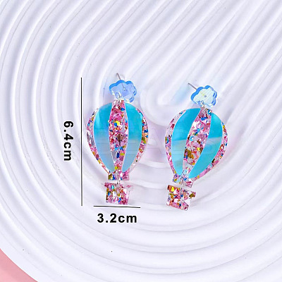 Hot Air Balloon Acrylic Dangle Stud Earrings WG082CC-02-1