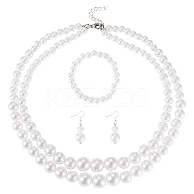 ABS Plastic Imitation Pearl Beads Jewelry Set SJEW-TAC00004-1