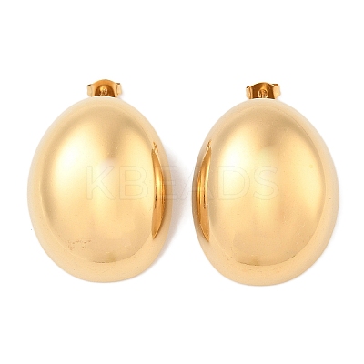 Ion Plating(IP) 304 Stainless Steel Oval Stud Earrings EJEW-B108-04G-1