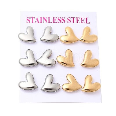 6 Pairs 304 Stainless Steel Stud Earrings EJEW-P340-01A-1