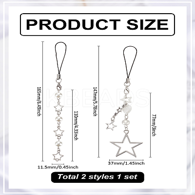 2Pcs 2 Style Iron Star Pendant for DIY Keychains AJEW-LP0001-51-1