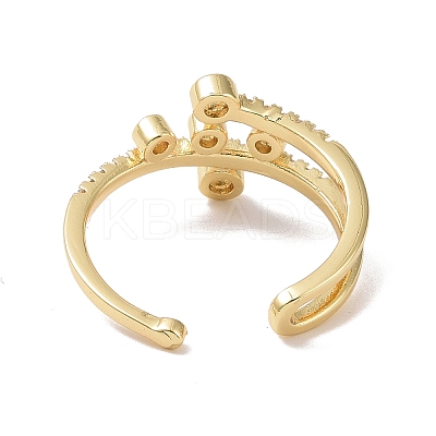 Enamel Evil Eye Open Cuff Ring with Clear Cubic Zirconia X-RJEW-P032-43G-1