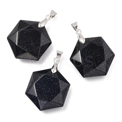 Faceted Synthetic Blue Goldstone Pendants G-F340-03M-1