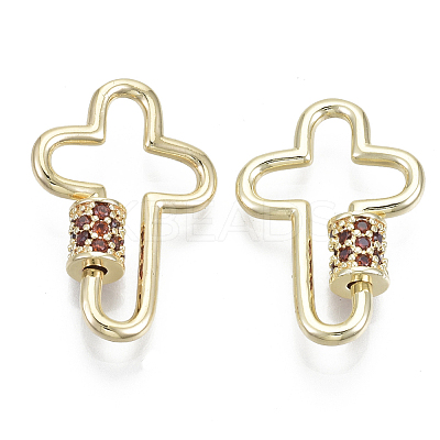Brass Micro Pave Cubic Zirconia Screw Carabiner Lock Charms KK-R136-070E-NF-1