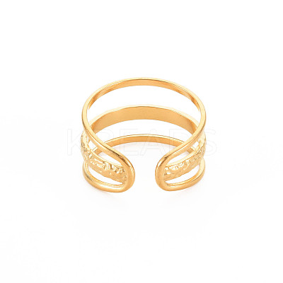 Ion Plating(IP) 304 Stainless Steel Triple Line Open Cuff Ring for Women RJEW-S405-171G-1