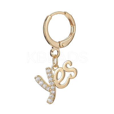 2 Pairs 2 Style Clear Cubic Zirconia Word Yes & No Dangle Leverback Earrings Sets EJEW-JE05272-1