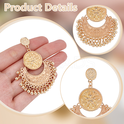 3 Pairs 3Colors Alloy Moon with Flower Chandelier Earrings EJEW-AN0003-88-1