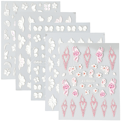 5Pcs 5 Styles Flower & Butterfly PET Nail Art Stickers MRMJ-SP0001-16-1