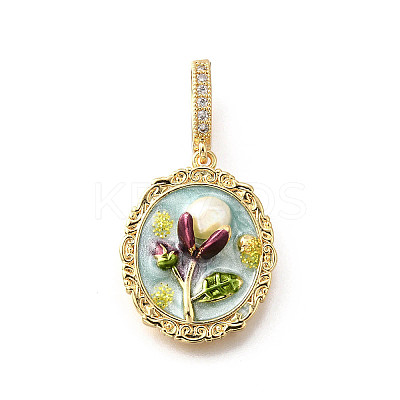 Brass Micro Pave Cubic Zirconia & Enamel Pendants KK-R222-13G-02-1