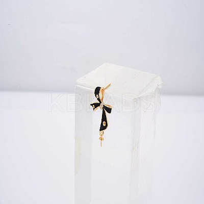 Brass Micro Pave Clear Cubic Zirconia Stud Earring Findings with Enamel KK-S356-617A-NF-1
