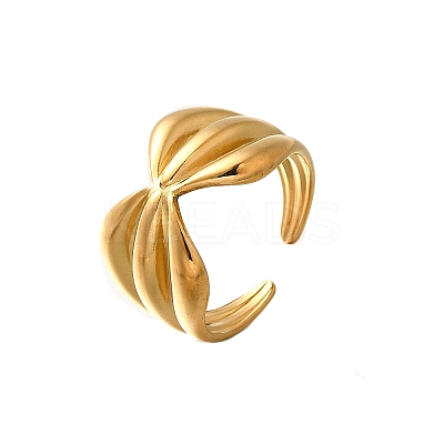 Bowknot 304 Stainless Steel Open Cuff Rings for Women RJEW-G339-05G-02-1
