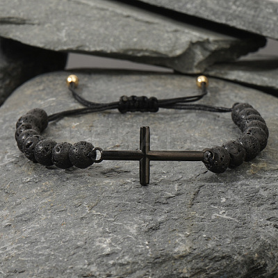 Natural Lava Rock Round Bead Braided Bead Bracelets FL7803-1-1