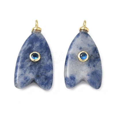 Brass & Natural Blue Spot Jasper & Cubic Zirconia Pendants GG-CBAD360-20G-03-1