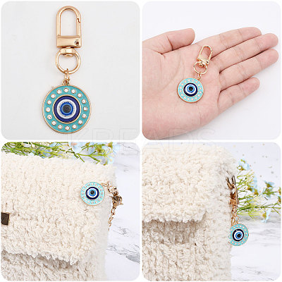 8Pcs 4 Colors Round Evil Eye Rhinestone Enamel Pendant Decorations HJEW-GL0001-09-1