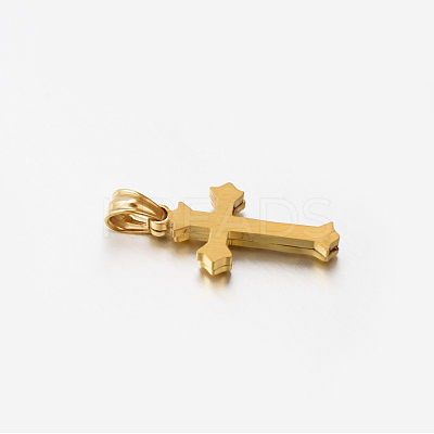 304 Stainless Steel Rhinestone Cross Pendants STAS-M185-41G-1