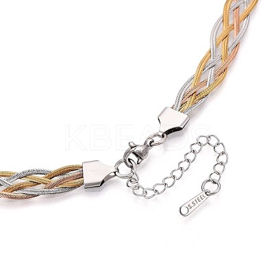 9MM 3-Color 304 Stainless Steel Braided Herringbone Chain Necklaces NJEW-N058-18GPRG-1