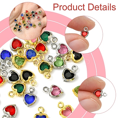 24Pcs 12 Colors Heart Rack Plating Brass Glass Charms KK-FS0001-39-1