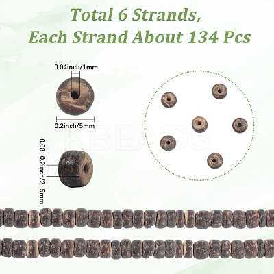 6 Strands Natural Coconut Shell Rondelle Bead Strands COCB-SC0001-02C-1