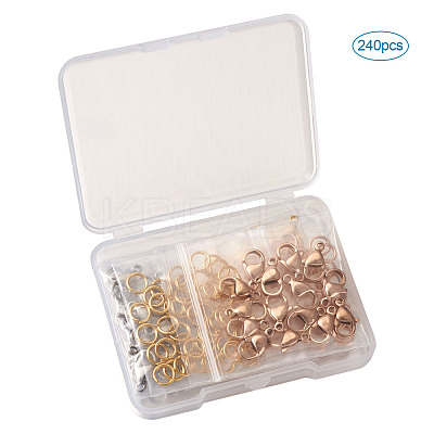 PVD Vacuum Plating 304 Stainless Steel Lobster Claw Clasps and 304 Stainless Steel Jump Rings STAS-YS0001-06-1