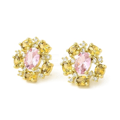 Flower Brass Micro Pave Cubic Zirconia Stud Earrings EJEW-L270-13G-1