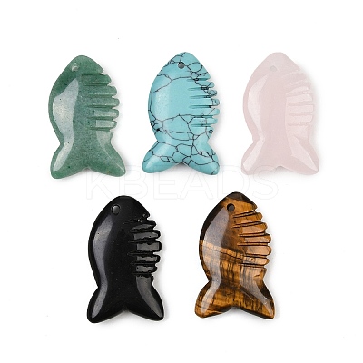 Synthetic Turquoise & Natural Rose Quartz & Tiger Eye & Obsidian & Green Aventurine Carved Pendants G-B152-01B-1