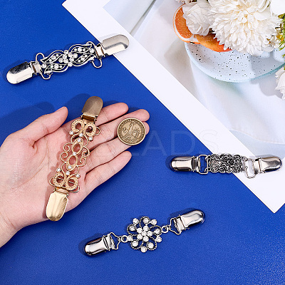 4Pcs 4 Styles Rectangle Zinc Alloy & Iron & Rhinestone Cardigan Clips AJEW-GF0010-43-1