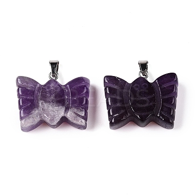 Natural Amethyst Carved Butterfly Pendants G-N342-01D-1