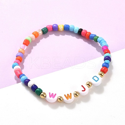WWJD(What Would Jesus Do) Acrylic & CCB & Glass Beads Stretch Bracelets BJEW-K299-01-1