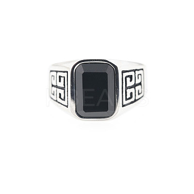 304 Stainless Steel & Obsidian Finger Rings for Men FS-WG9DF95-04-1