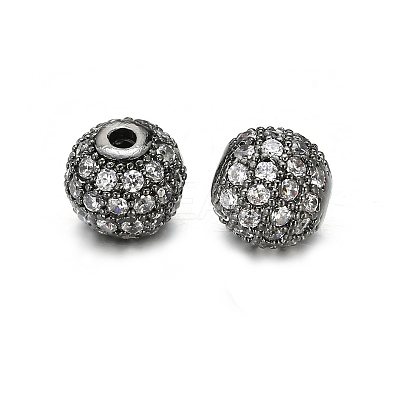 Round Brass Micro Pave Cubic Zirconia Beads ZIRC-N016-01B-8mm-1