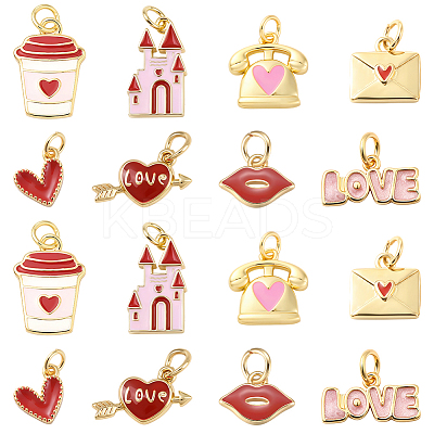 16Pcs 8 Styles Valentine's Day Brass Enamel Pendants KK-BBC0028-93-1