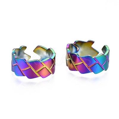 304 Stainless Steel Grooved Cuff Ring RJEW-N038-072-1