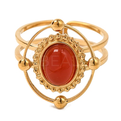 Oval Natural Carnelian Finger Rings RJEW-Q822-30G-02-1