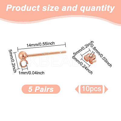 5Pairs 925 Sterling Silver Ear Stud Findings FIND-GO0002-66RG-1