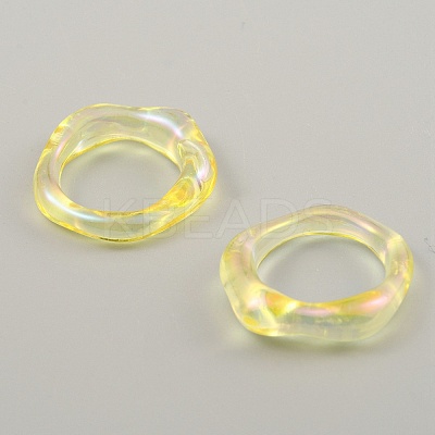 Candy Color Plastic Twist Wave Finger Ring for Women RJEW-WH0004-26F-1
