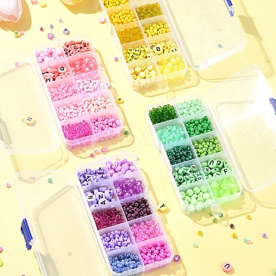 DIY Flat Round & Heart Acrylic & Glass Seed Beads Jewelry Making Findings Kits DIY-FS0006-43B-1