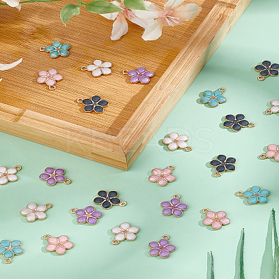 50Pcs 5 Colors Light Gold Plated Alloy Enamel Pendants ENAM-LP0001-07-1