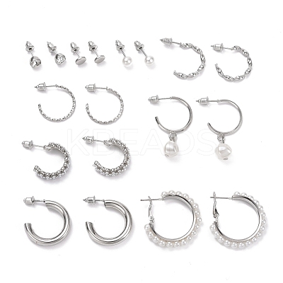 Ring & Round Rhinestone Stud Earrings EJEW-D277-09P-1