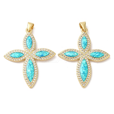 Rack Plating Brass Micro Pave Cubic Zirconia Pendants KK-P268-17J-G-1