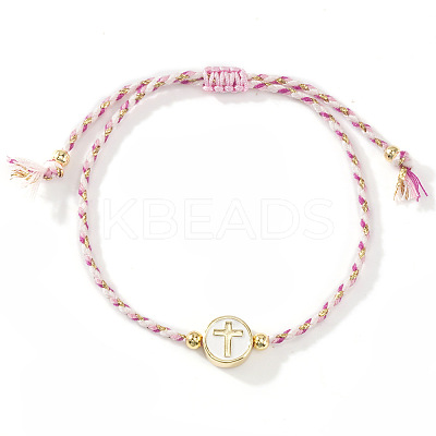 Handmade Flat Round with Cross Brass Resin Beaded Adjustable Bracelets RY0918-1-1