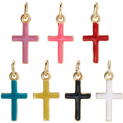 14Pcs 7 Colors Real 18K Gold Plated Eco-Friendly Rack Plating Brass Enamel Pendants KK-BBC0018-80-1